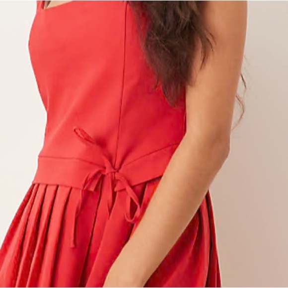NWT! ASOS Scoop-neck Mini Dress with wrap pleat hem in Red - Picture 3 of 14